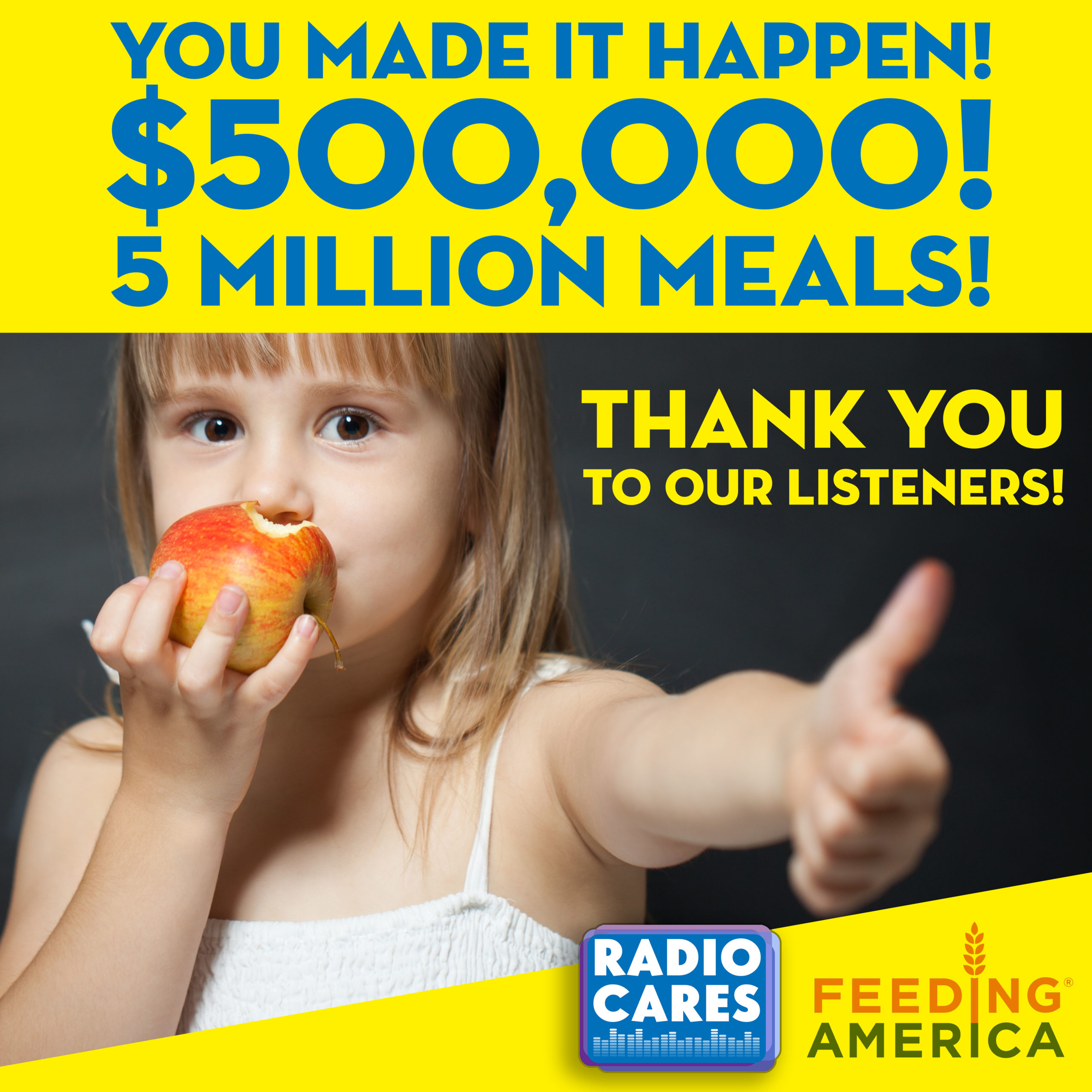 Feeding America final tally! Thanks to you our great listeners!